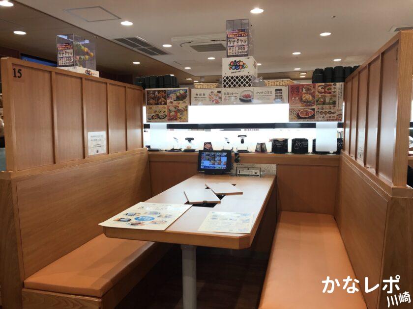 「無添くら寿司」京急川崎駅前店のテーブル席
